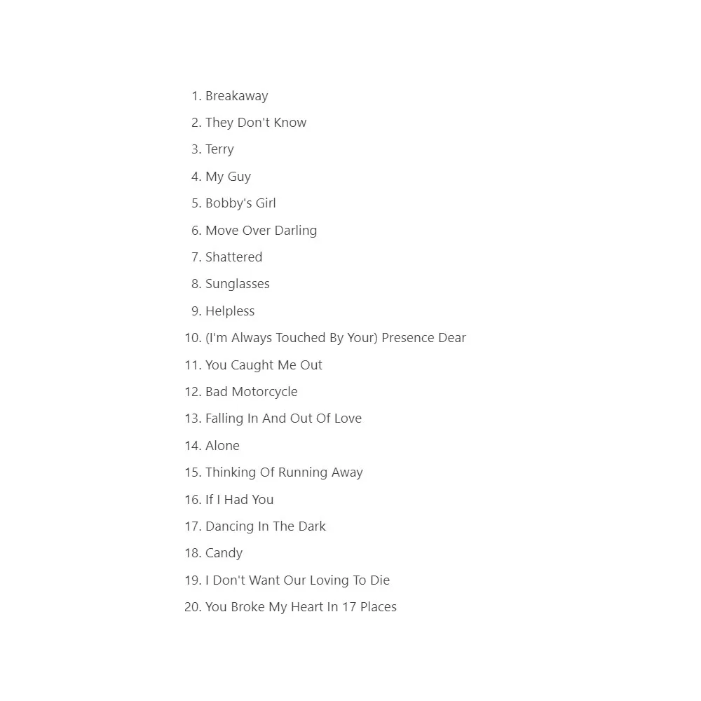 القرص المضغوط تريسي أولمان أفضل من تريسي أولمان، النوع إلى الأبد: التركيز على موجة البوب روك + موجة جديدة، مع لمسة مرحة. #5