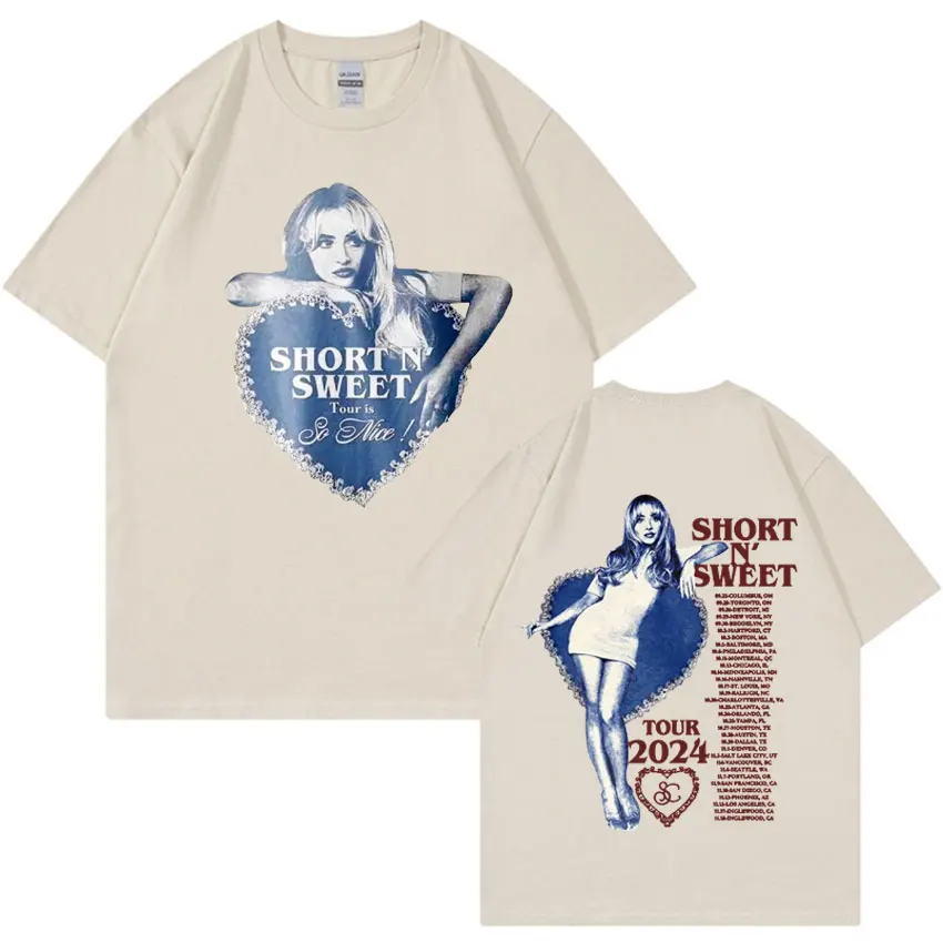 Sabrina Carpenter Short N\' Sweet Tour Double Sided Print T Shirt Men Women\'s Clothing Harajuku Aesthetic Streetwear T-shirt Tops