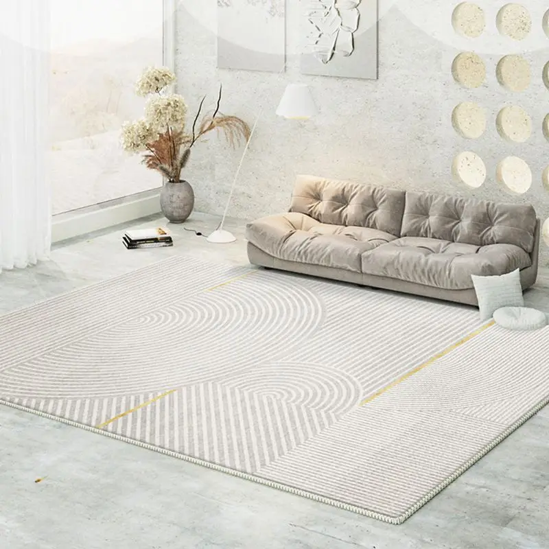 VIKAMA Beige concentric Circle Wabi Rug for Living Room Bedroom, Non Slip Machine Washable Minimal Floor Carpet Home Decor