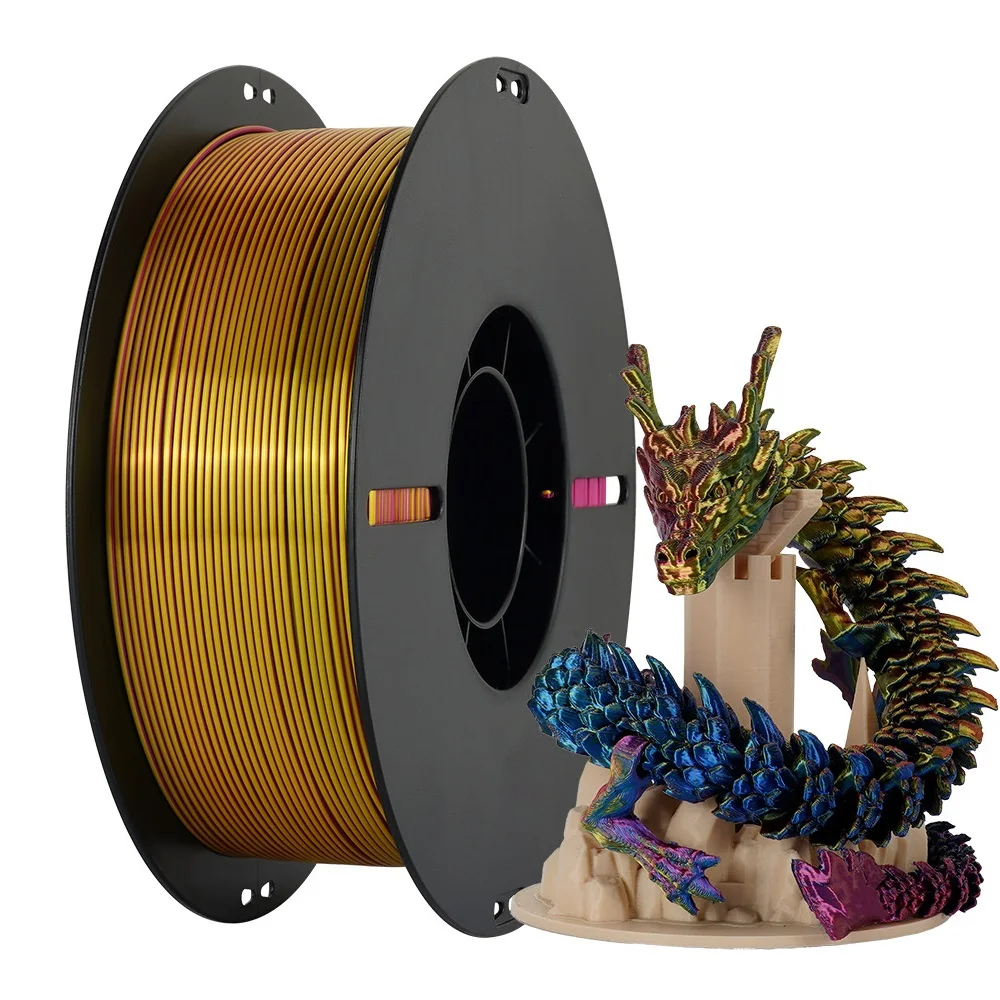 200g Tricolors Filament Silk PLA 1.75mm Triple PLA Filament Multicolor Gold Red Green Blue FDM 3D Printer Plastic Materials New
