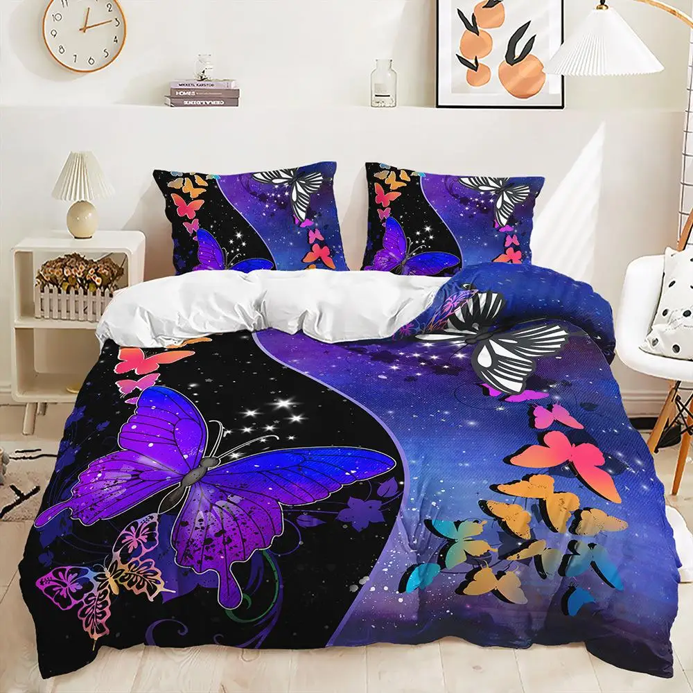 Butterfly Flower Duvet Cover 3D Animal Nature Bedding Set for Kids Girls Soft Microfiber Quilt Cover with Zipper Closure