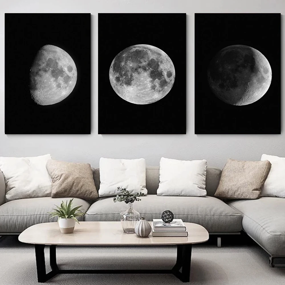 

Abstract Moon Phases Art Poster Prints For Living Room Home Decor Black And White Minimalist Moon Canvas Painting Wall Art