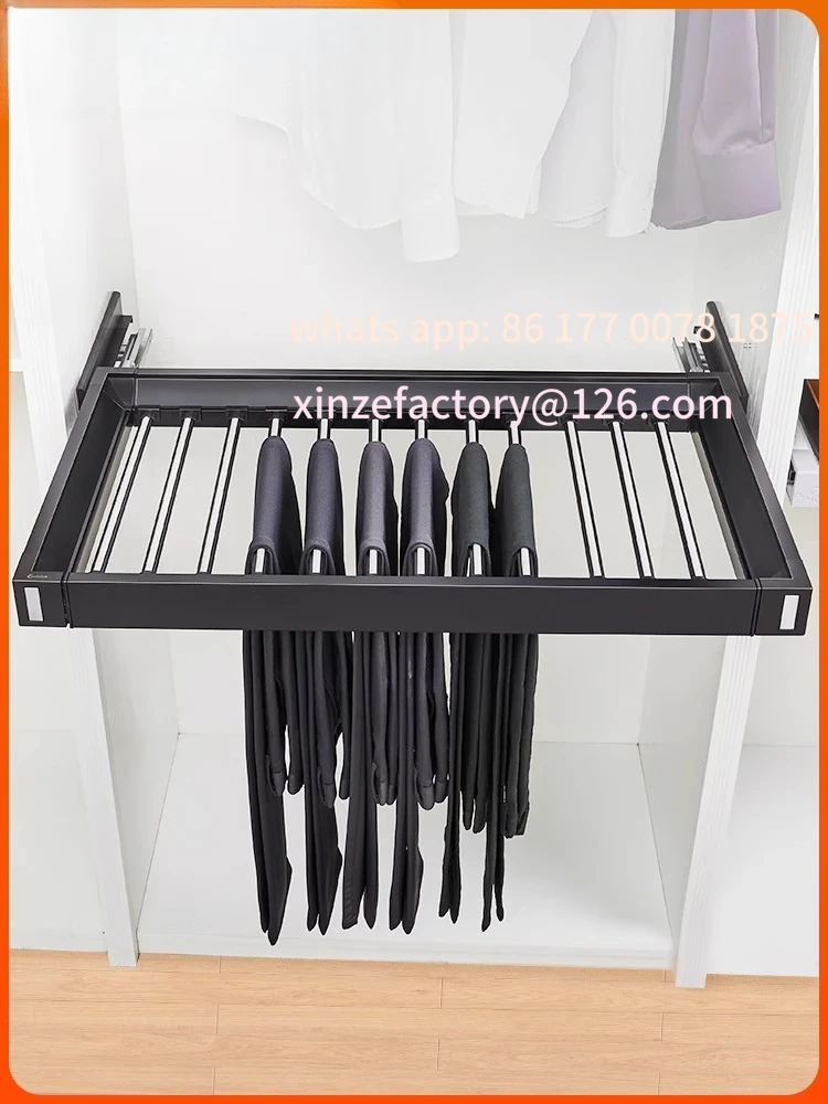 

Customizable Push-Pull Clothes Hanger Trousers Rack Damping Double-row Cabinet Black Pant Racks Thicken Hardware