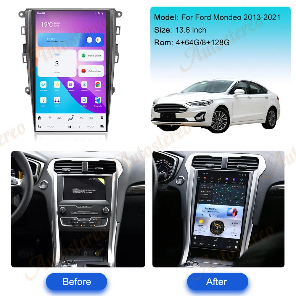 

14,4-дюймовый Android 13 для Ford Fusion MK5 Mondeo 2013-2021, большой экран, автомобильный GPS-навигатор, мультимедийный плеер, радиолента, головное устройство