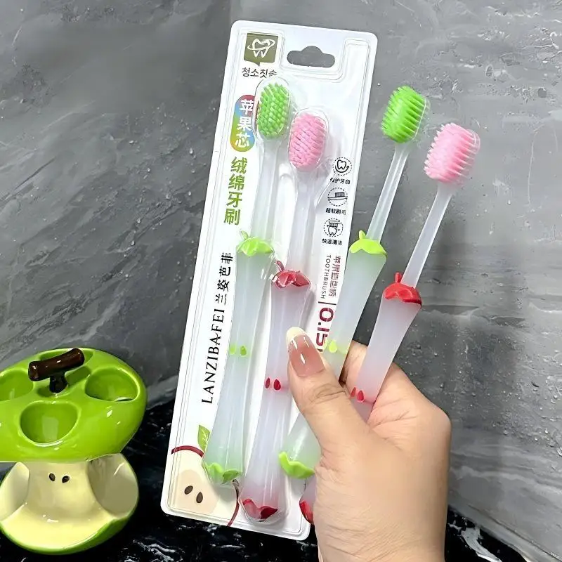 New 2Pcs/set Cute Fruit Core Bristle Toothbrush Wide Head Gentle Gum Care Non Slip Handle For Kids Adults Oral Care Home Use