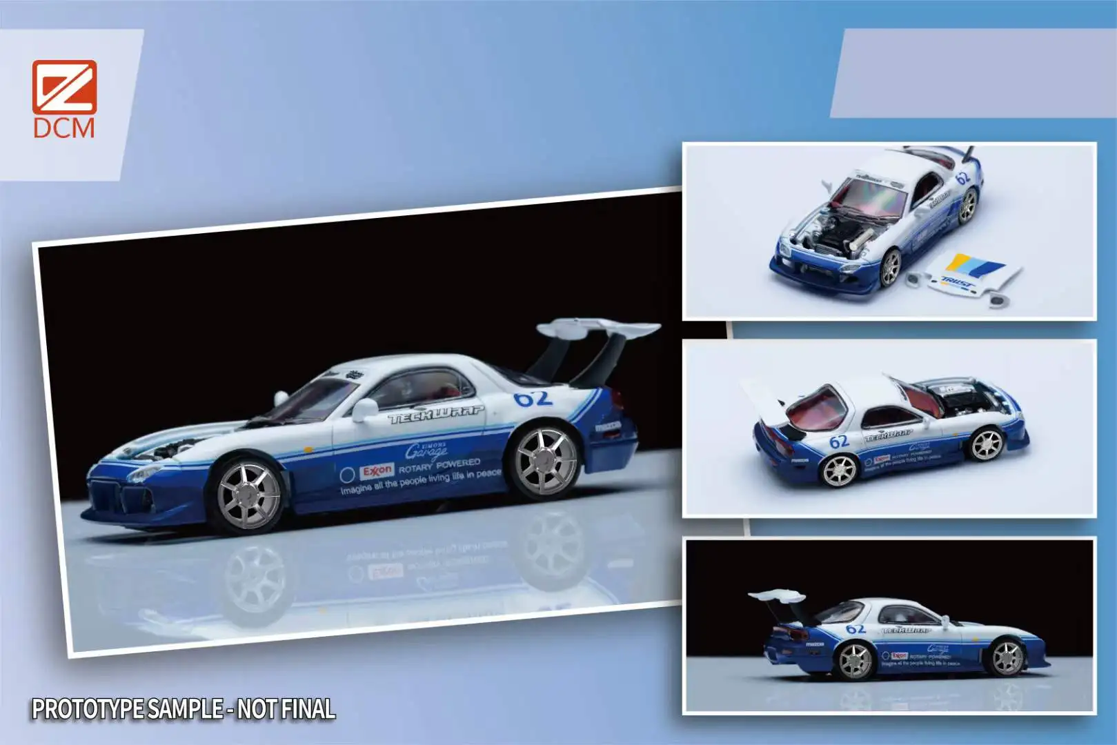 DCM 1/64 RX-7 Blanco + MOTOR Diecast Colección Edición Limitada Hobby Toys