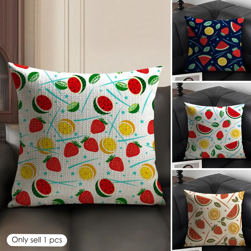 Summer Mixed Fruits Cushion Cover Linen Organic Fabric Double-Sided Printing Sofa Breathable Home Decor Gift Pillow Case