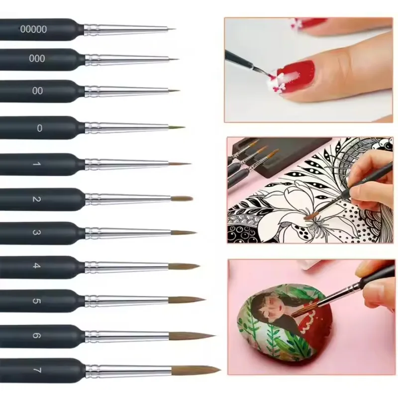 9/10/11Pcs Miniature Hook Line Pen Art Painting Brush Weasel Hair Paint Brush Gouache Watercolor Paint Artists Hand Painted