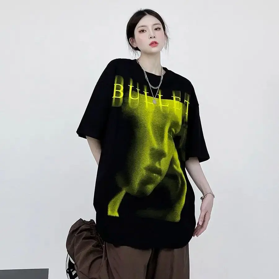 

American Street Retro Printed Loose Short-Sleeved T-Shirt Retro Women'S 2025 Summer New Loose Lazy Style Niche Half-Sleeved Top