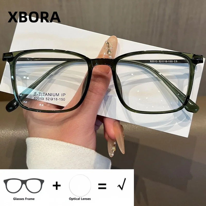 XBORA New TR90 Men's and Women's Square Eyeglasse Ultra Light Fashion Leisure Daily Work Learning No oppression Glasses 82013ZM