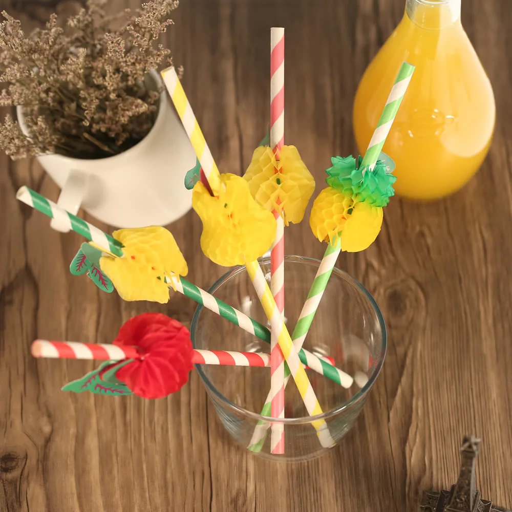 50 awesome 3D cute fruit food grade paper Straws for birthday, wedding, baby shower celebrations and parties, fruit decoration