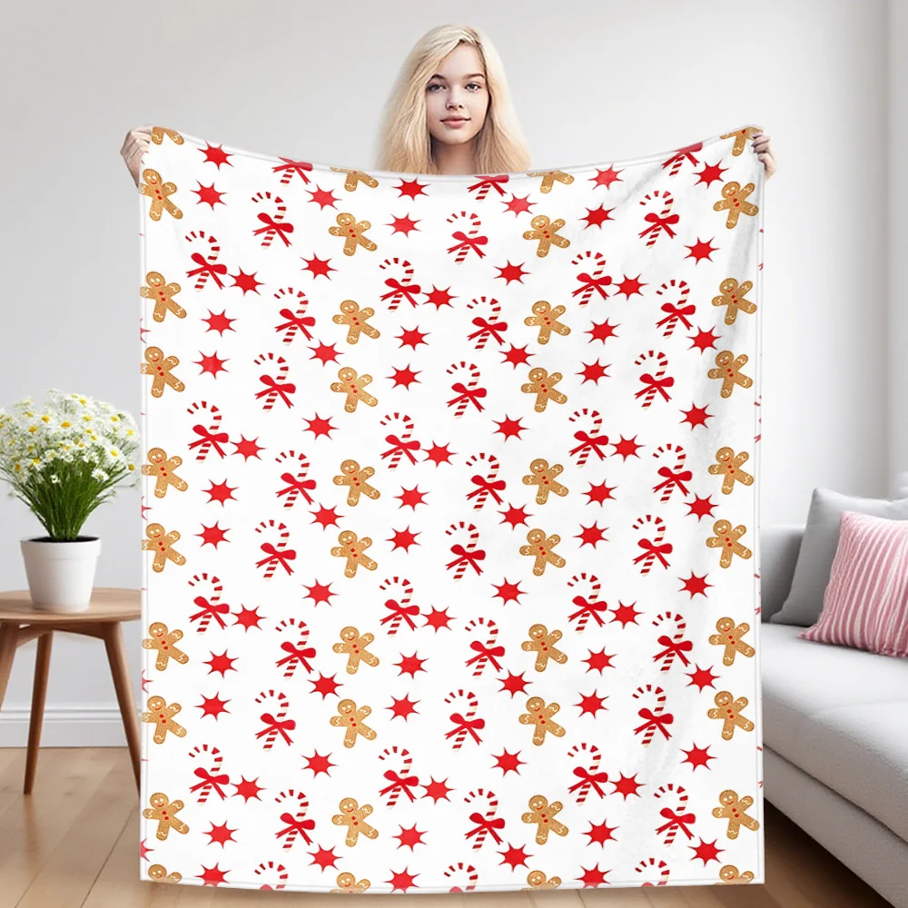 Xmas Gingerbread Candy Flannel Blanket, Ultra-Fine Fiber, All Season Luxurious Fluffy Blanket Suitable For Beds Or Sofas