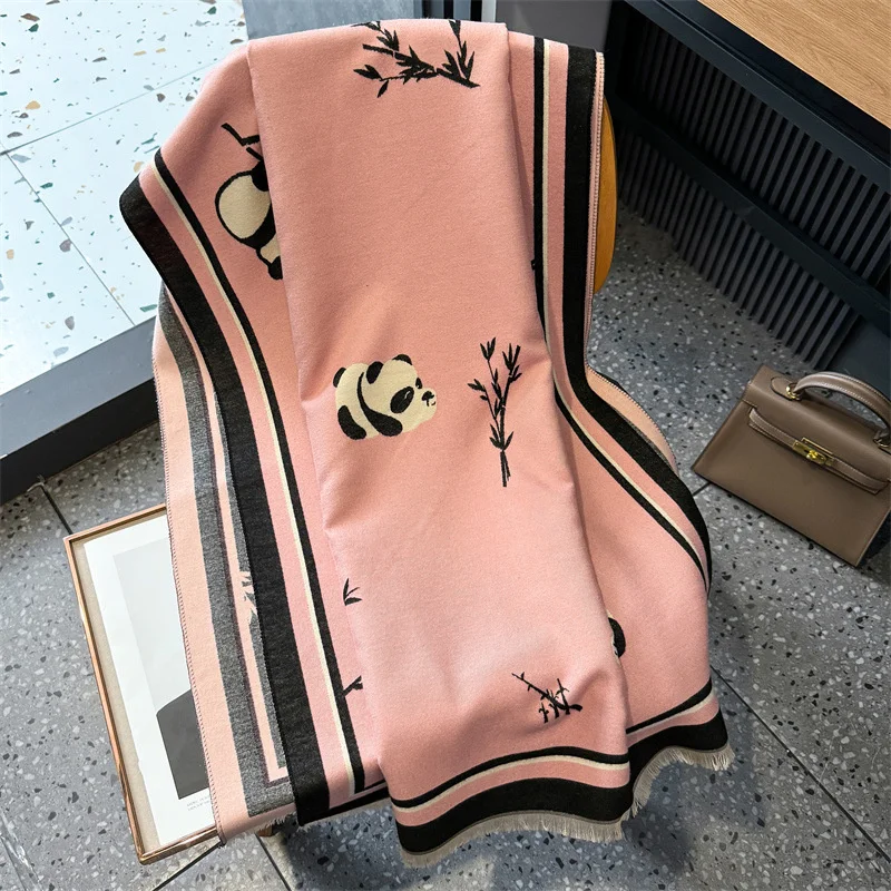 Girl Cute Styles Panda Design Winter Scarf Women Dog Print Shawl Cashmere Scarves Pashmina Wrap Double Side Neckerchief 2024