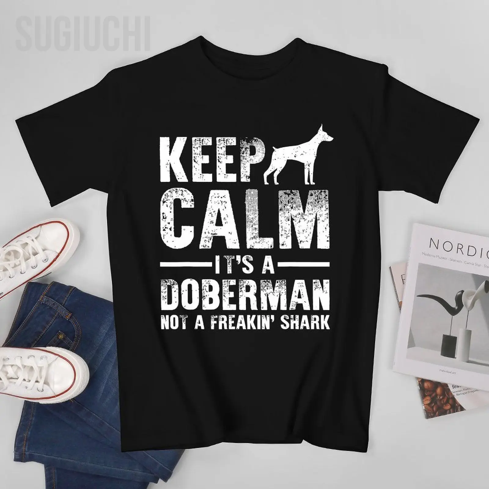Unisex Men Funny Doberman Art Doberman Pinscher Dog Walker Tshirt Tees T Shirts Women Boys 100% Cotton T-Shirt