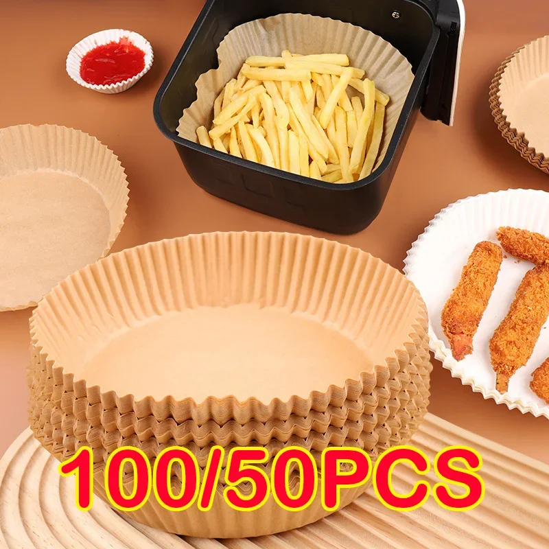 100/50PCS Air Fryer Paper Trays Airfryer Baking Paper Molds Square Round Oil-proof Air Fryer Disposable Cooking Paper Liner