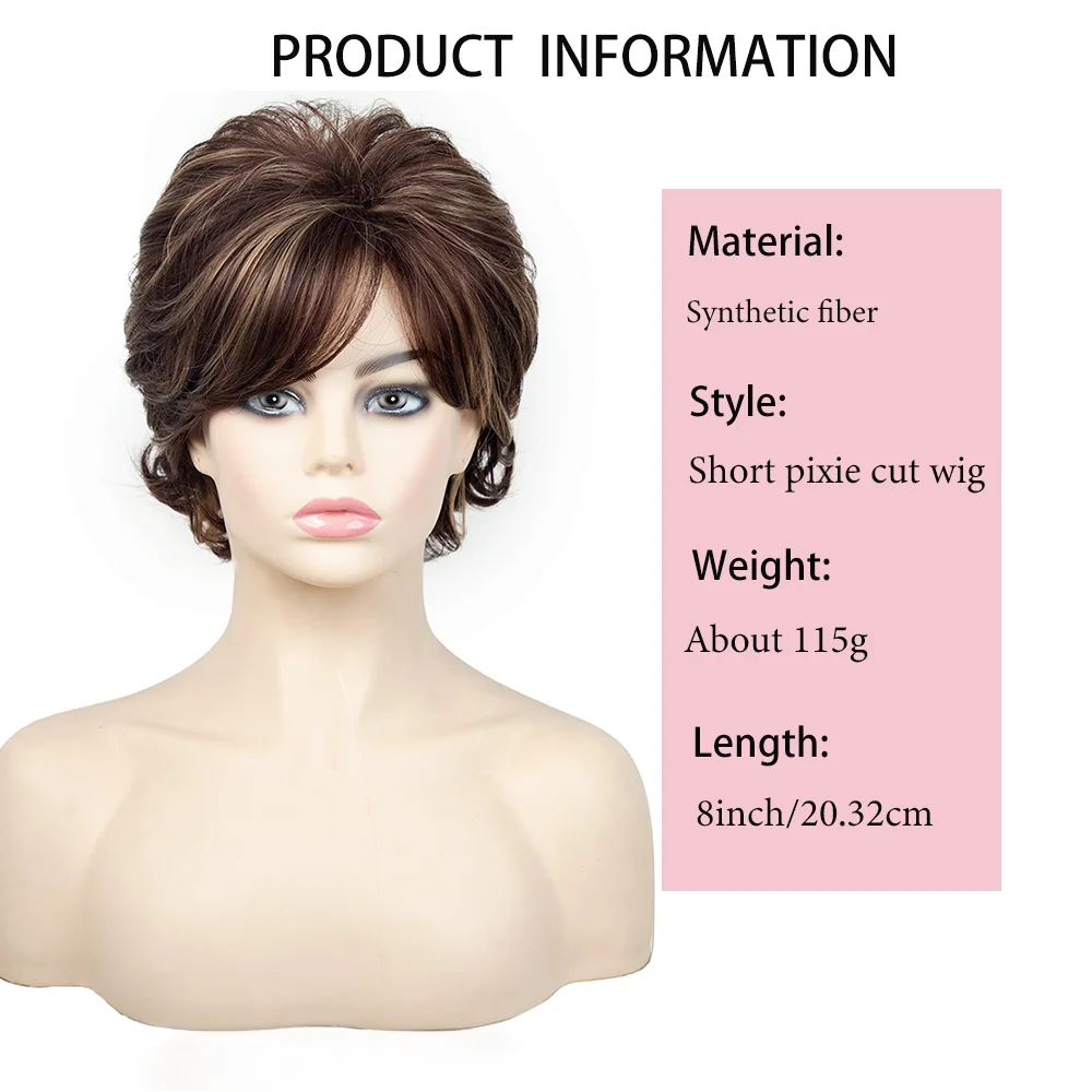 Beginners Friendly Synthetic Short Straight Pixie Cut Wig with Bangs Heat Resistant Women's Daily Party Wig for Various Occasion