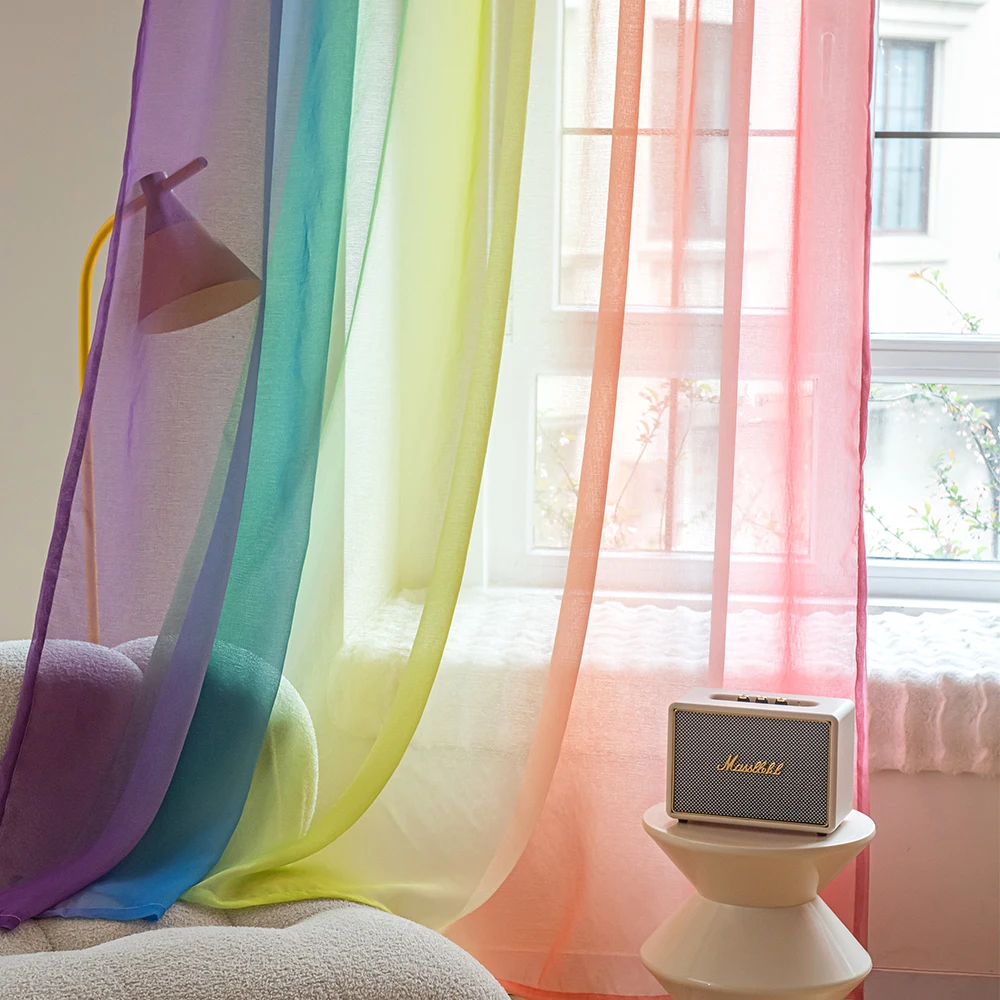 1 Panels, Colorful Sheer Curtains for Bedroom By Drewin, Rainbow Ombre Semi Voile Drapes, Gradient Drapery, Home Decor