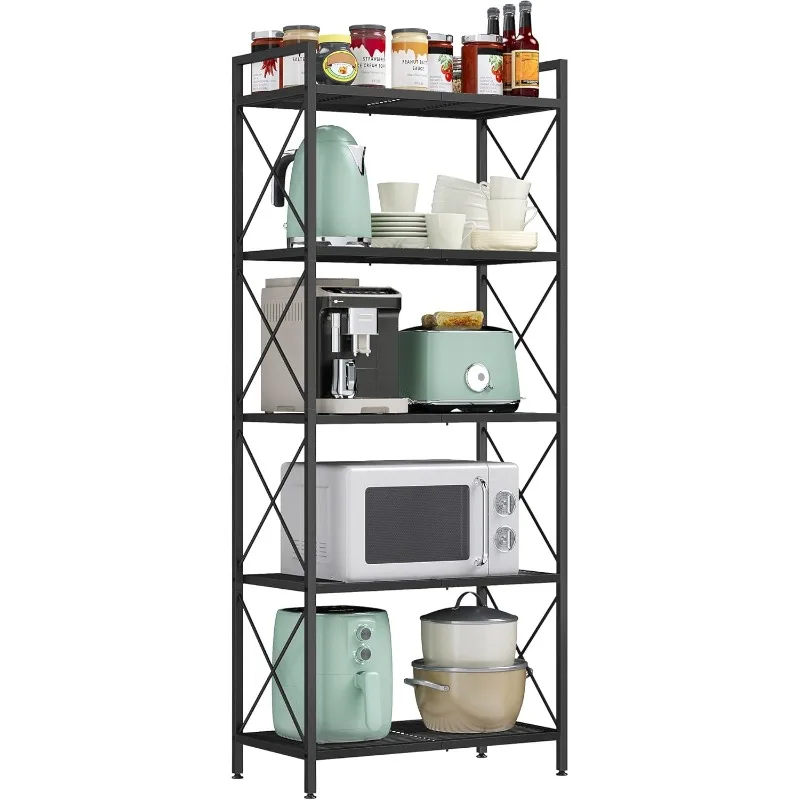 5-Tier Metal Storage Rack, Shelving Unit with X Side Frames, Dense Mesh, 12.6 x 23.6 x 57.3 Inches, for Entryway, Kitchen