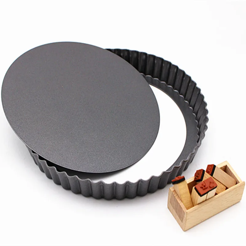 Non-stick round baking mold with detachable base for easy demolding, carbon steel material food-safe cake/pizza pan