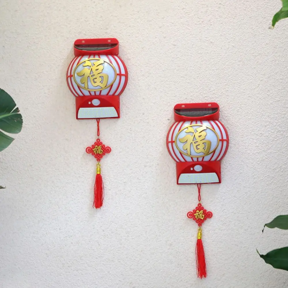 Glowing Solar Fu Character Wall Lamp Handmade Red Chinese Fuzi Lamp Traditional Tassel Pendant New Year Decorative Light Home