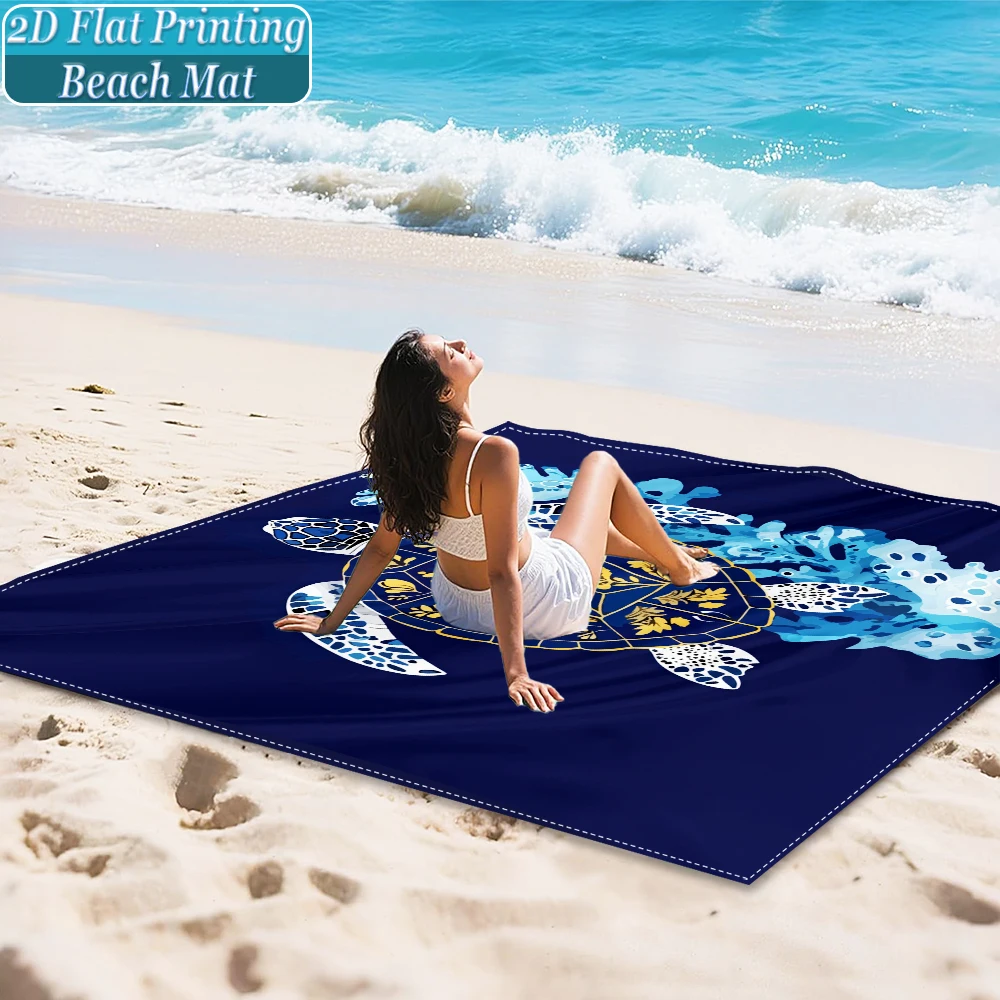 1-Piece Set, Summer Outdoor Beach Mat, Includes 4 Ground Stakes, Unique Printed Design, Fade-Resistant, Lightweight, Quick-Drying, Easy to Carry, Windproof and Sandproof, Fashionable and Trendy Outdoor Activity Decoration, Suitable for Beach, Camping, Picnics, Parties
