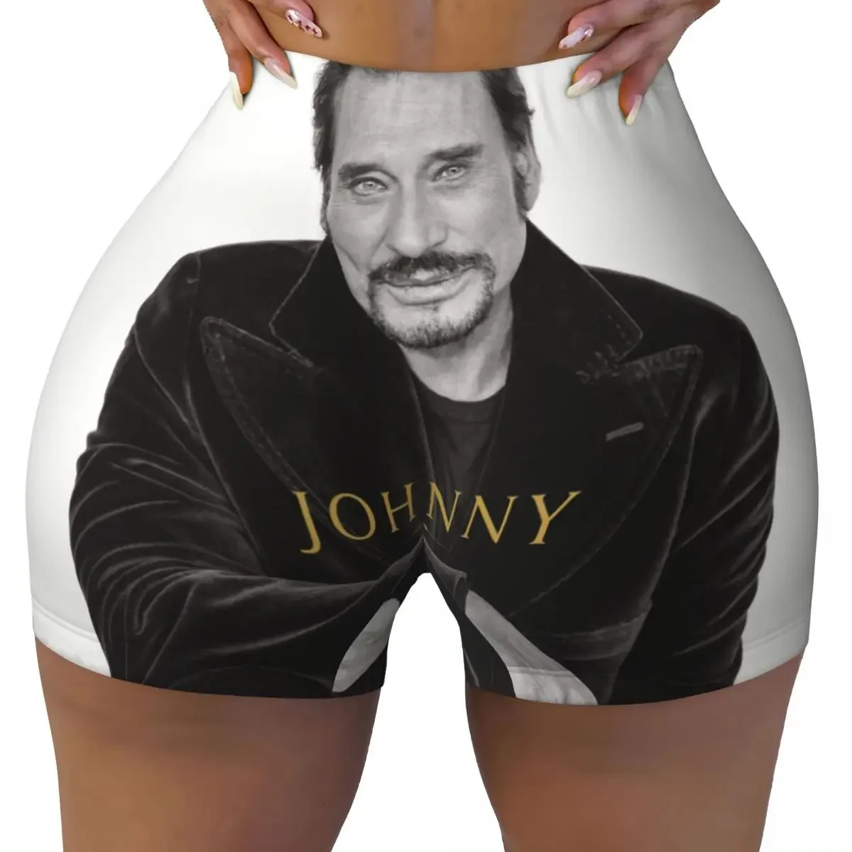 

Пользовательские шорты для тренировок French Rock Johnny Hallyday для женщин, Франция, певица, тренажерный зал, волейбол, байкерские шорты для йоги