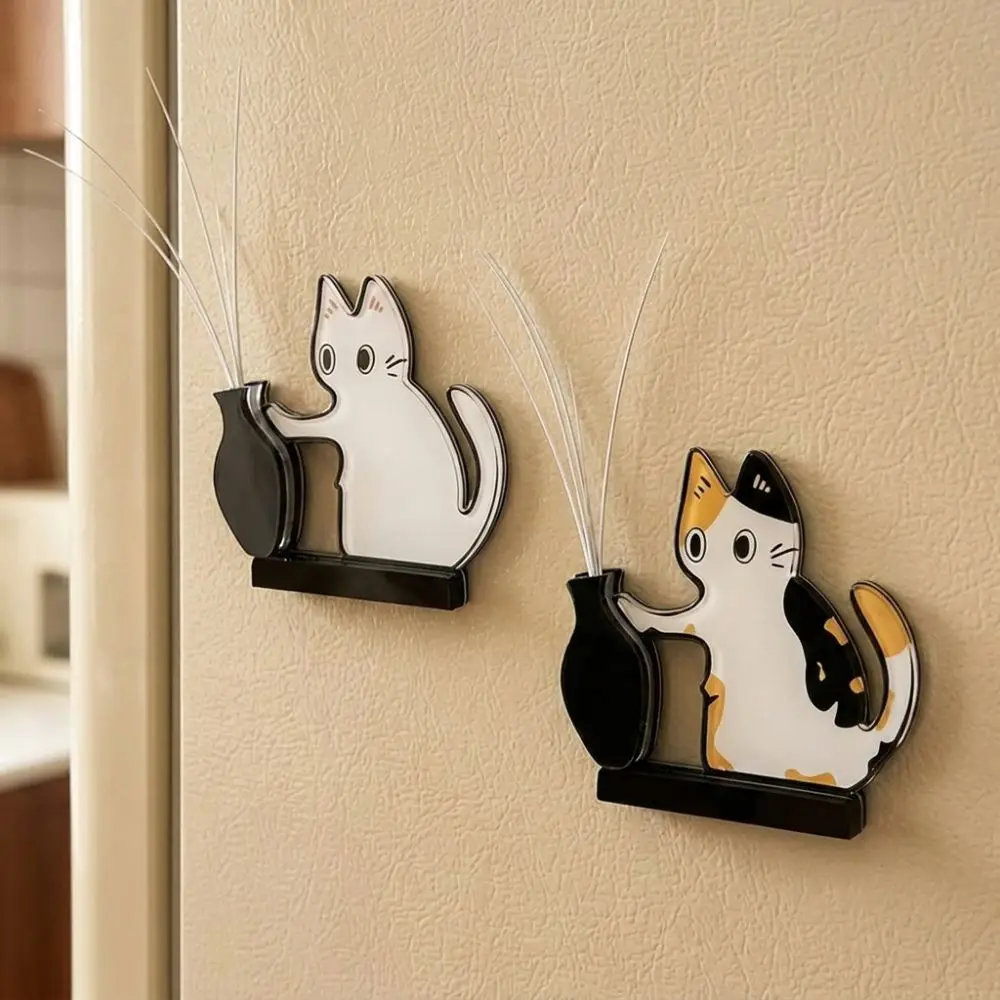 Cartoon Cat Hair Storage Box Kitten Theme Moisture Proof Kitten Pushing Vase Magnetic Novelty Dust-proof
