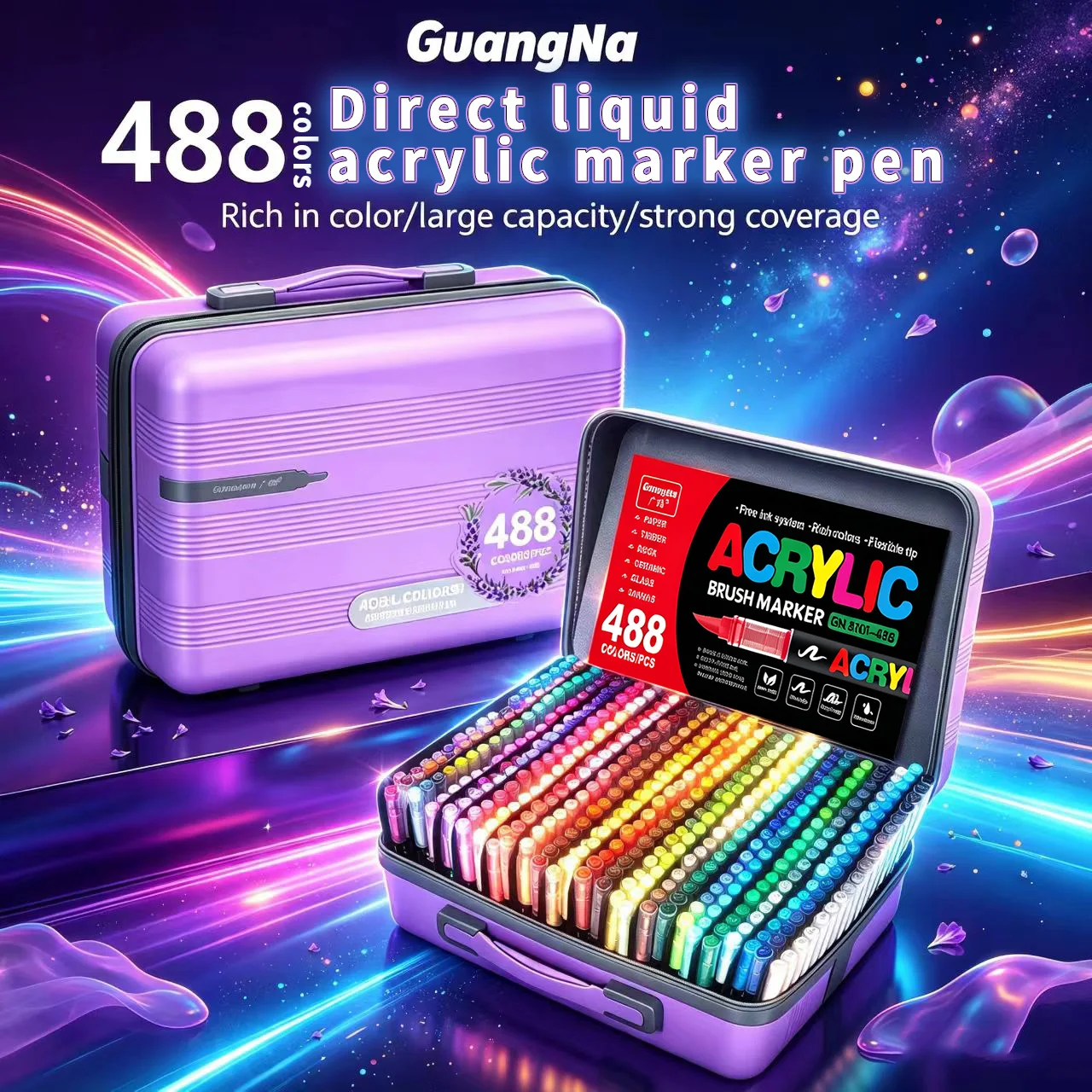1 Piece of Direct Liquid Soft-Tip Acrylic Marker Pen, 488 Colors, Student-Specific, Non-Transparent, Layerable Watercolor Pen, High Aesthetic Value, DIY Colored Drawing Pen for Art Students