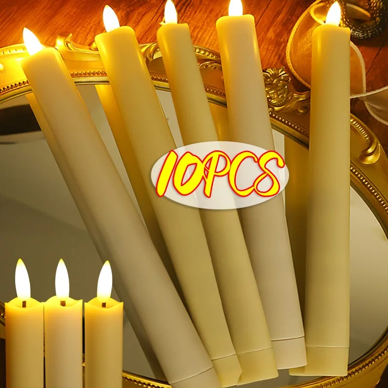 

Long LED Candles Flameless Pointed Candle Church Handled Candle Lamp Party Table Xmas Halloween Decoration Battery Powered Light