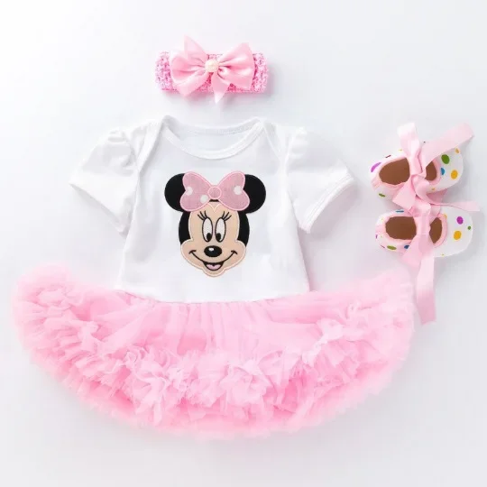 3pcs Disney Summer Miinie cotton rompers new girl baby  short-sleeved robe suit 0-2 years old baby crawling suit rompers