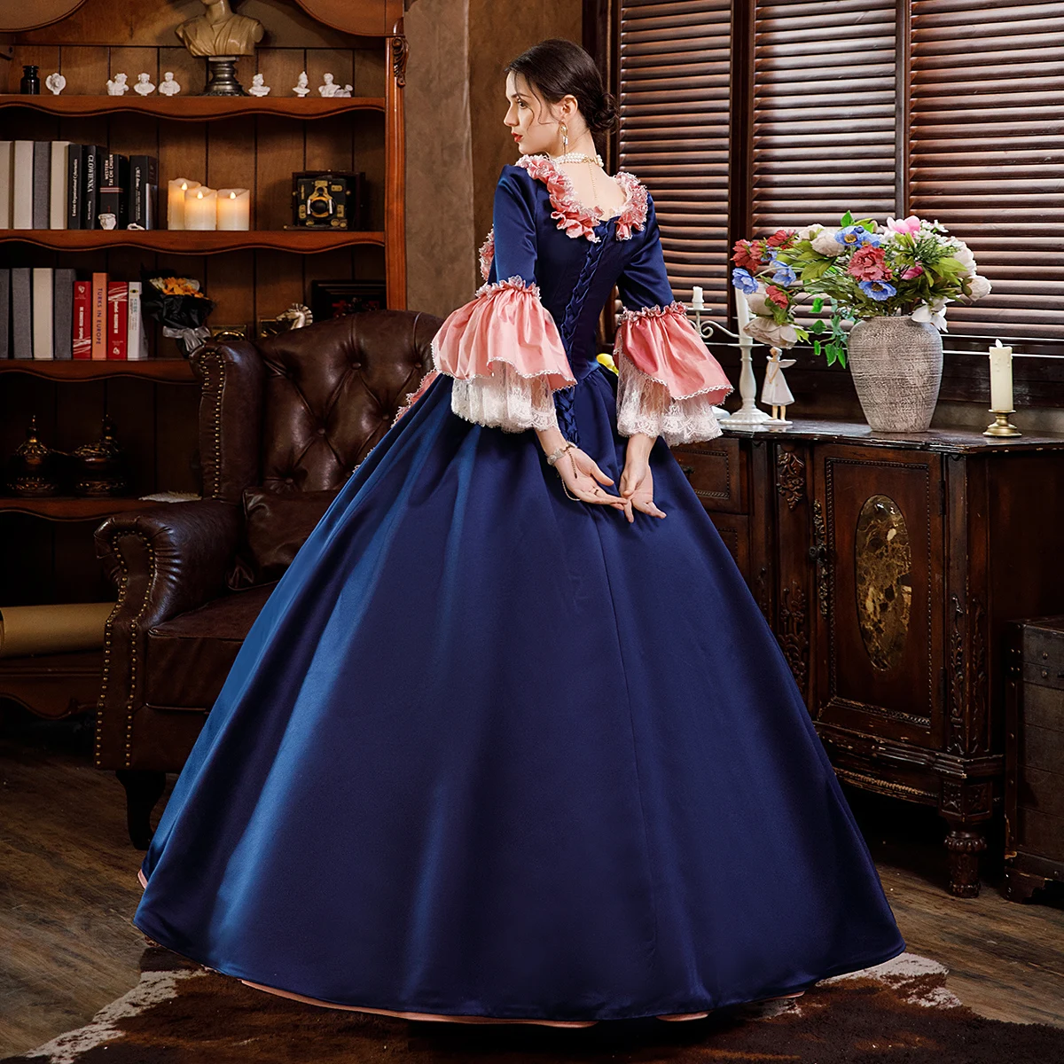 Navy Blue Noble Princess Oil Painting Travel Photo Banquet Costume Party Drama Performance British Dress Wedding Guest Jumpsuit