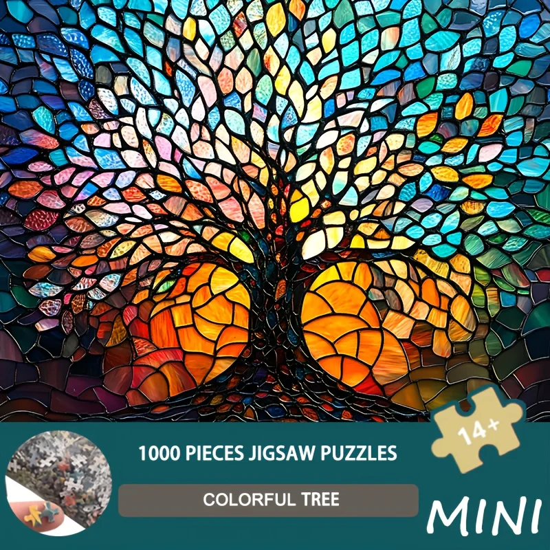 Mini Size Puzzle 1000pcs Rainbow Tree Art - 38x26cm Vibrant Forest Design for Nature Lovers & Home Decor Enthusiasts