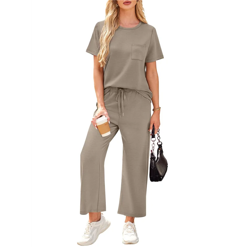 

CYL-женская одежда для отдыха и путешествий, отпуска, костюм из двух предметов, широкие брюки с короткими рукавами, повседневный костюм
