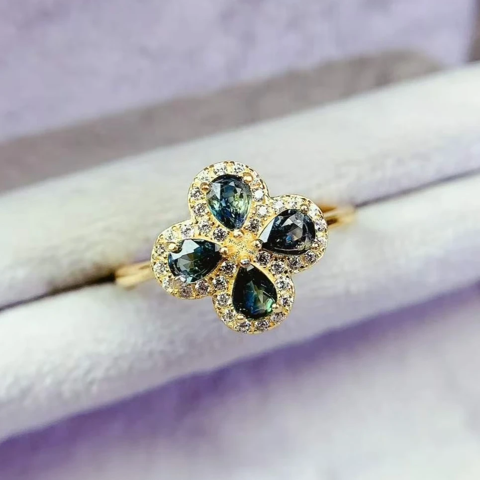 925 Silver Natural Teal Sapphire Ring with Jewelry Certificate 3x4mm Genuine Sapphire Silver Ring Fine Jewelry for Women