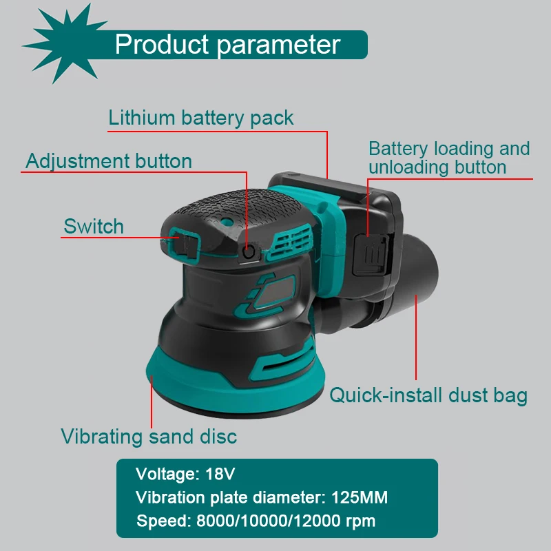 125MM Brushless Random-Orbital Electric Sander With 9 Sandpaper Woodworking Grinder Polishing Machine For Makita 18V/21V Batterr