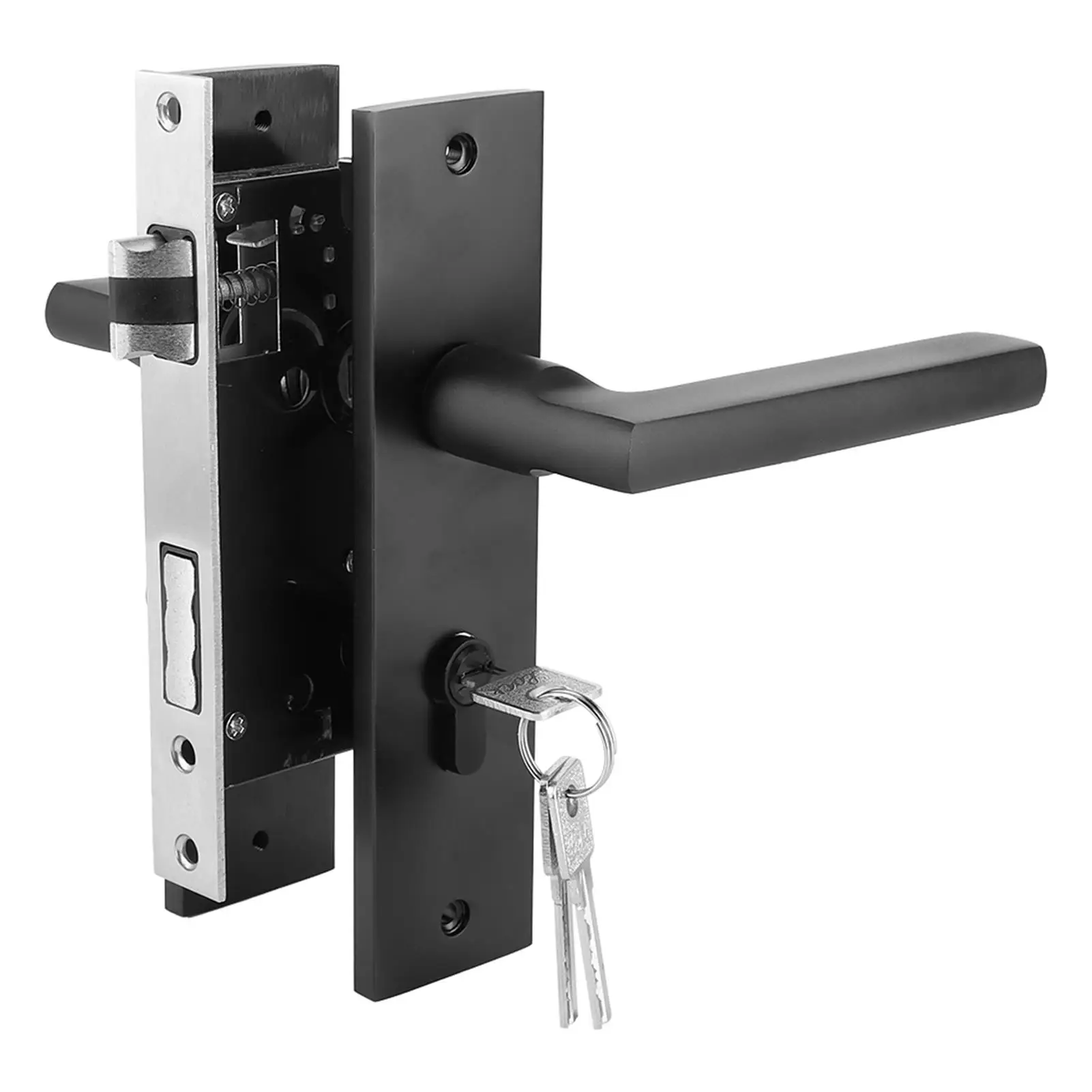 Heavy Duty Space Aluminum Mechanical Door Handle Lock Set - Reversible Mute Security for interior & Exterior Doors