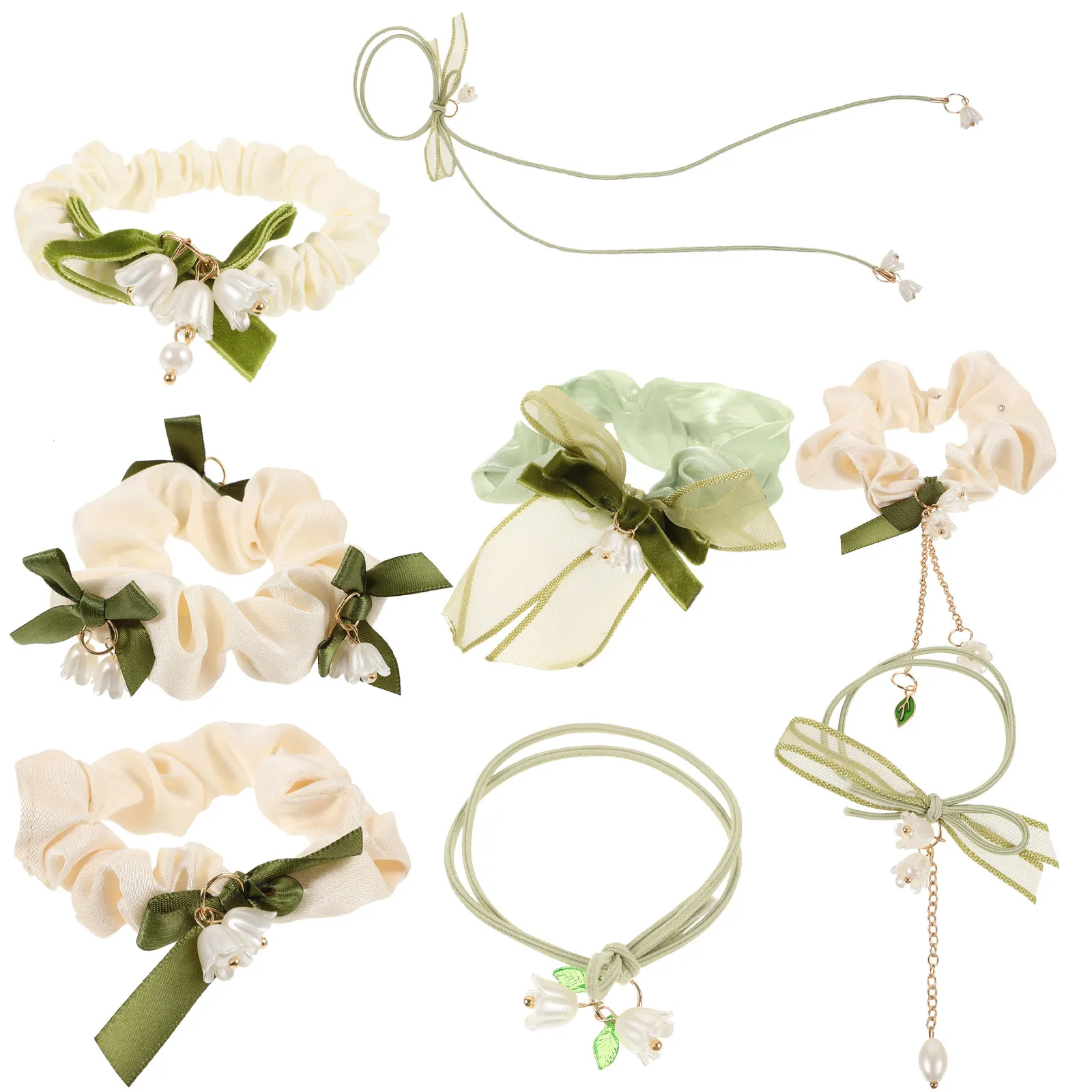 

8Pcs Women Hair Ties Lily of The Valley Print Elastic Scrunchies for Girls Soft Hair Ropes No Damage Ponytail Holders Fashion