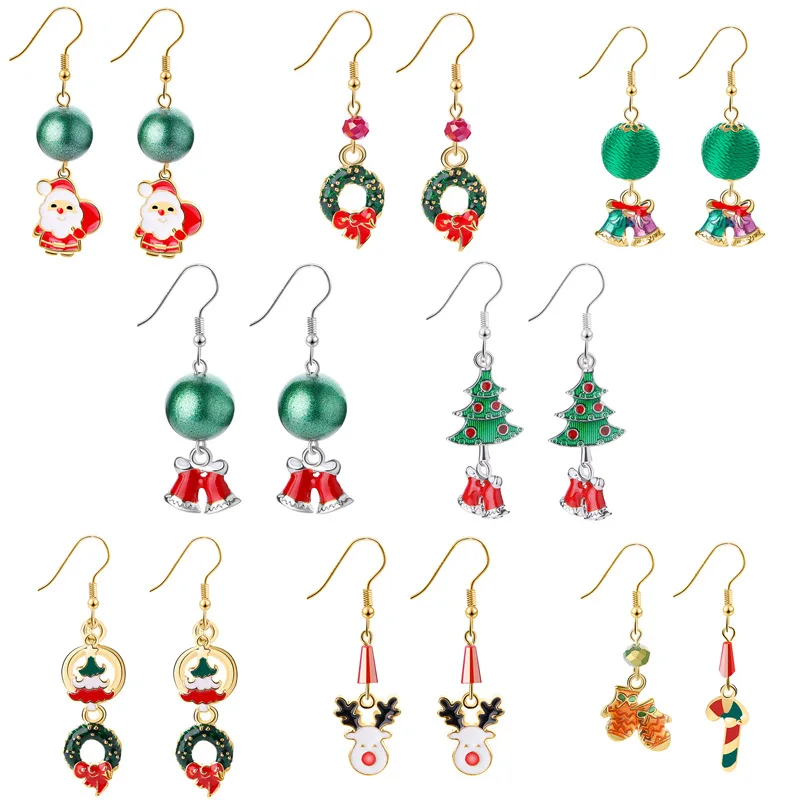 Christmas Dangle Earrings for Women Lovely Santa Claus Snowman Bell Christmas Tree Drop Earrings Xmas Jewelry Gift for Girls