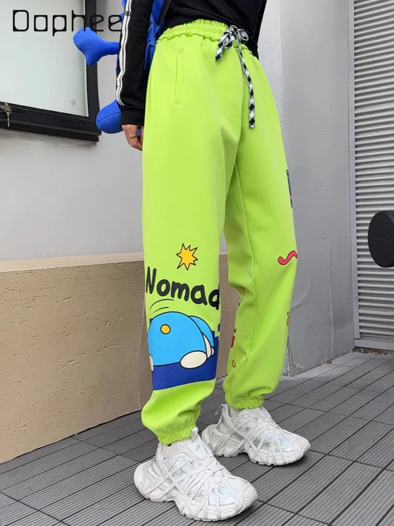 Elastic Waist Cartoon Printed Sweatpants Women's Loose Sports Casual Pants Fashion Drawstring Overalls Spring Autumn 2024 New