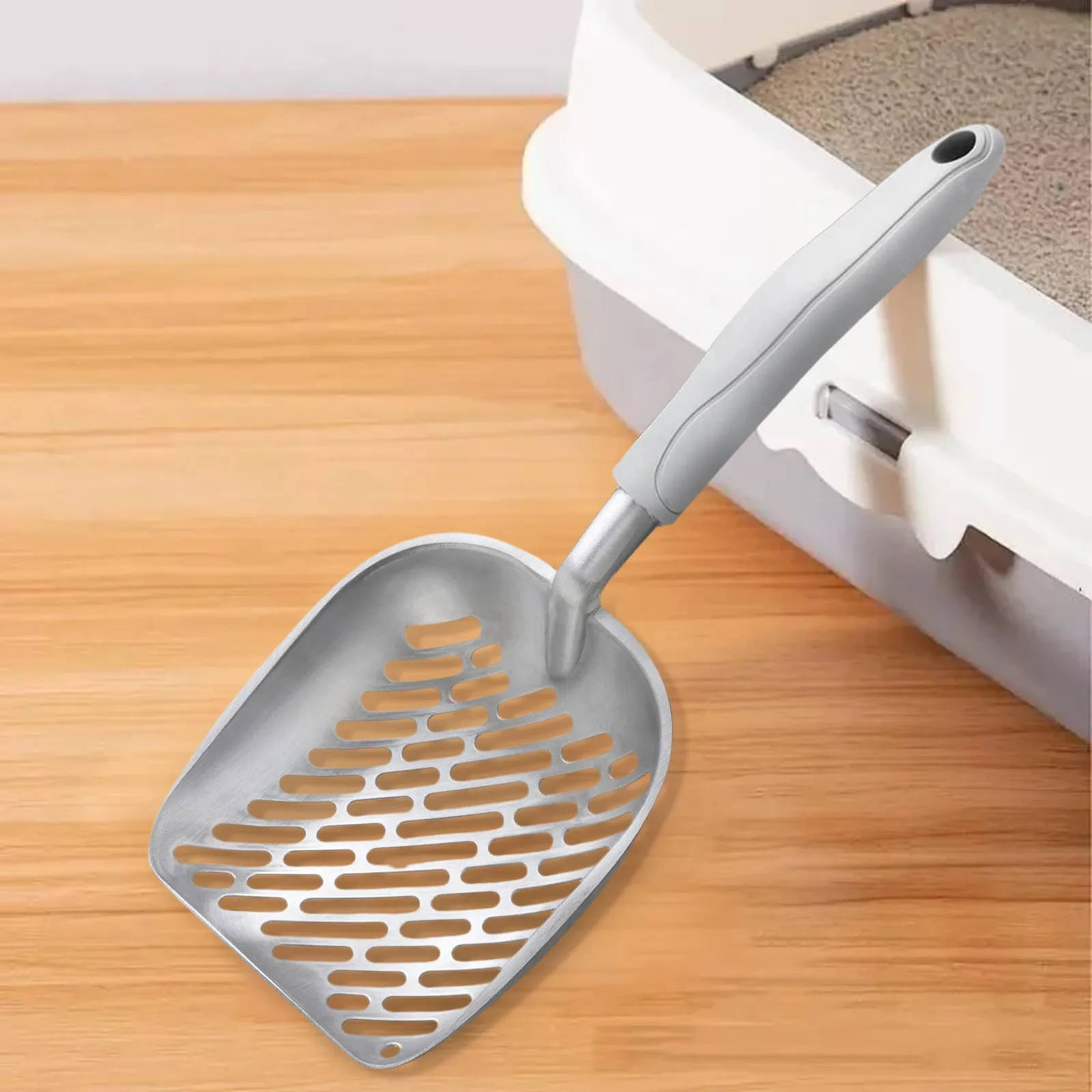 الحيوانات الأليفة القط النفايات مجرفة مقبض طويل الفولاذ المقاوم للصدأ مجرفة معدنية القمامة تصفية القمامة الرمال مغرفة أداة تنظيف الحيوانات الأليفة لوازم القط