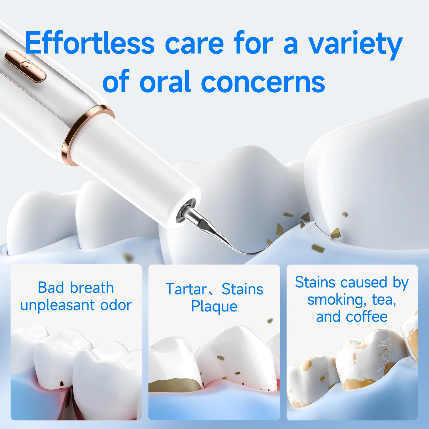 เครื่องขูดหินปูนไฟฟ้าอัลตราโซนิกแบบกันน้ำ กำจัดคราบพลัคด้วยคลื่นเสียง สำหรับฟอกสีฟัน ขจัดคราบหินปูน แบบพกพา