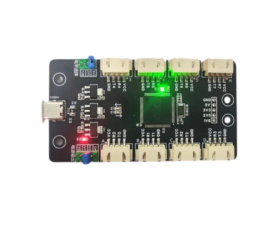 USB to 8-channel TTL serial port module with optional voltage levels of 1.8V/2.5V/3.3V TypeC to TTL hub