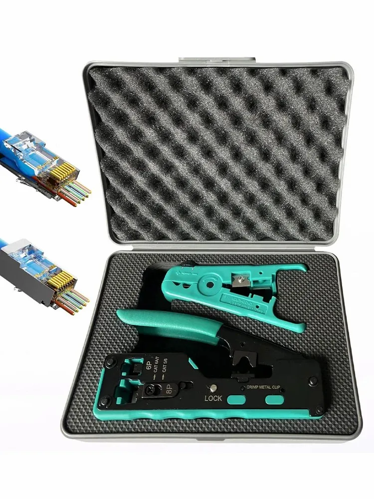 ZoeRax RJ45 Pass Through Crimp Tool Kit Ethernet Crimper Cat5 Cat5e Cat6 Cat6A Cat7 Crimping Tool Kit RJ45 RJ11 Wire Stripper