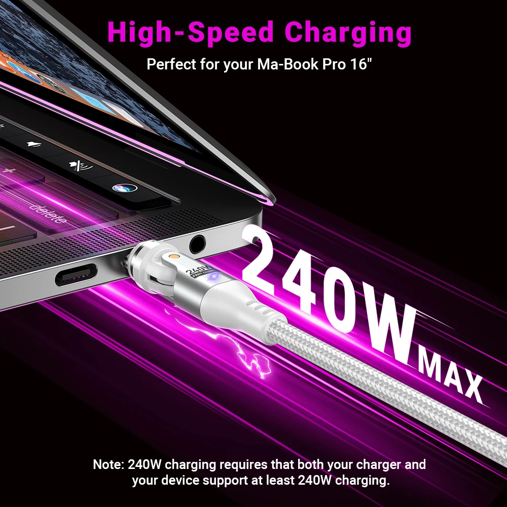 AUFU 240W Magnetic USB C To USB Type C 5A Fast Charging Cable For MacBook Samsung Xiaomi iPhone PD3.1 USB-C Magnet Charger Cord