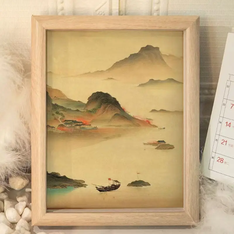 Chinese ink style Thousand Miles of Rivers and Mountains landscape painting scenery photo frame decorative desktop ornaments