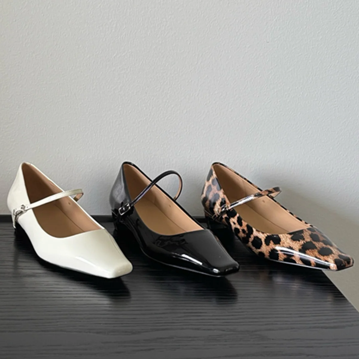 

Jenny&Dave 2025 French Retro Leopard Print Mary Jane Shoes Genuine Leather 3cm Low Heel Minimalist Summer Sandals Shoe Women