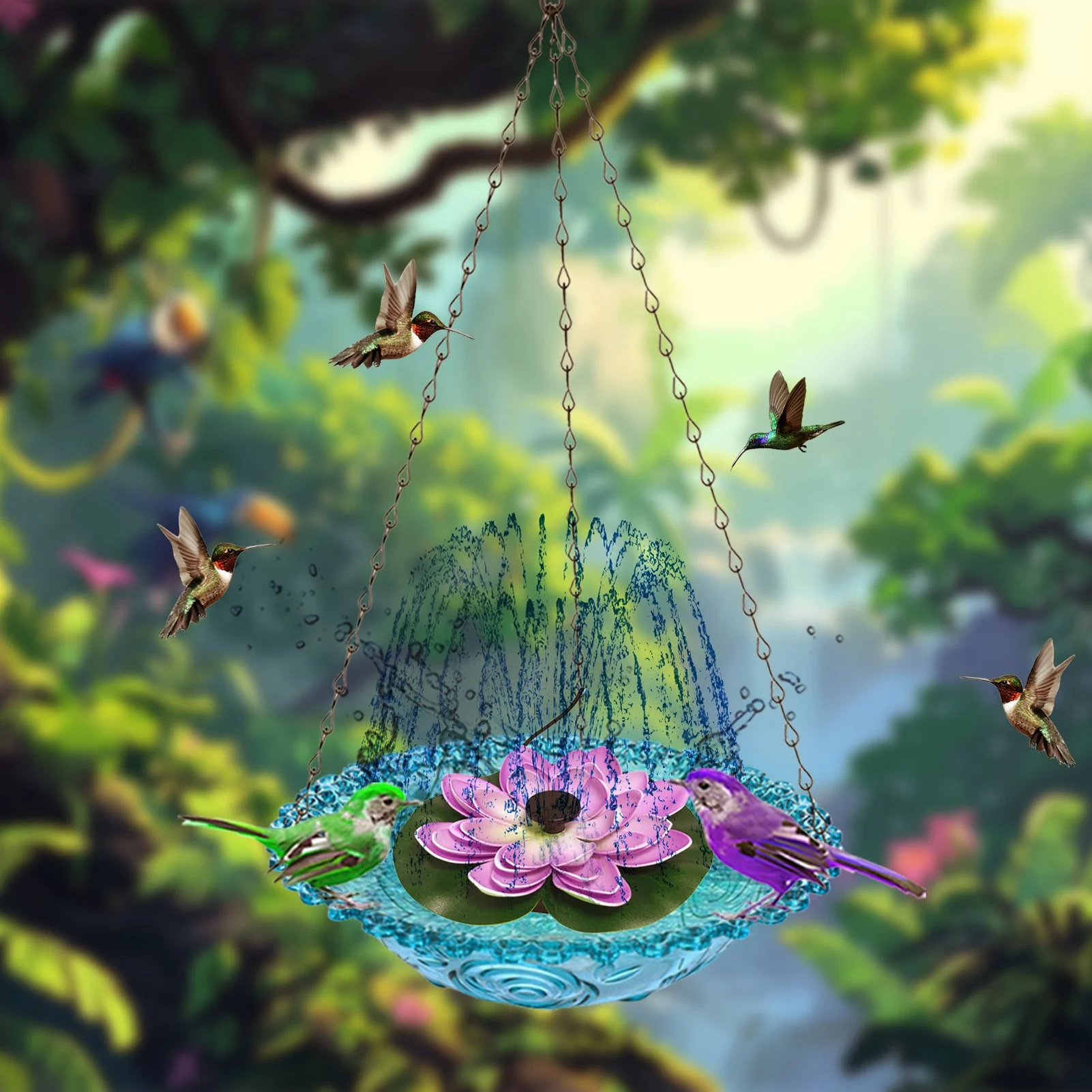 

Hanging Solar Hummingbird Bath Fountain Easy Installation Hanging Solar Bird Bath Fountain for Outdoor Garden Yard Patio Lawn