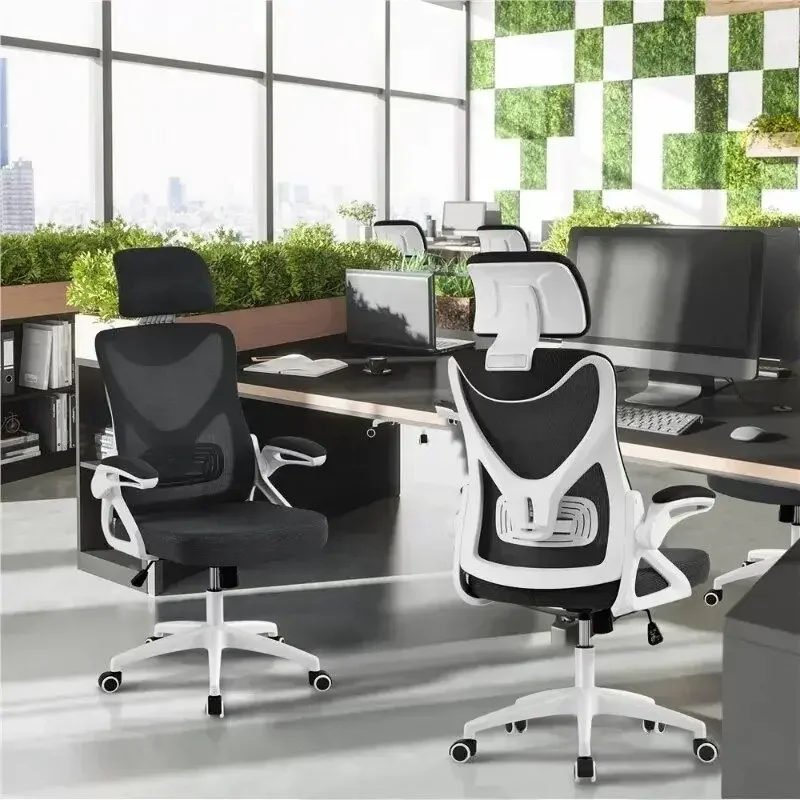 High Back Ergonomic Mesh Office Chair with Adjustable Padded Headrest, White/Black  Furniture