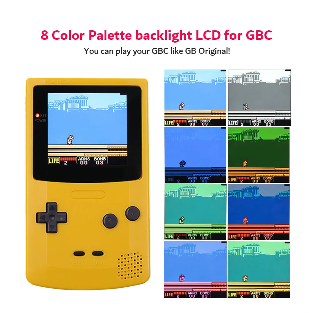 Hispeedido GBC용 고휘도 IPS LCD 백라이트 키트 32가지 색상 옵션 8가지 내장 컬러 모드 게임보이 컬러용