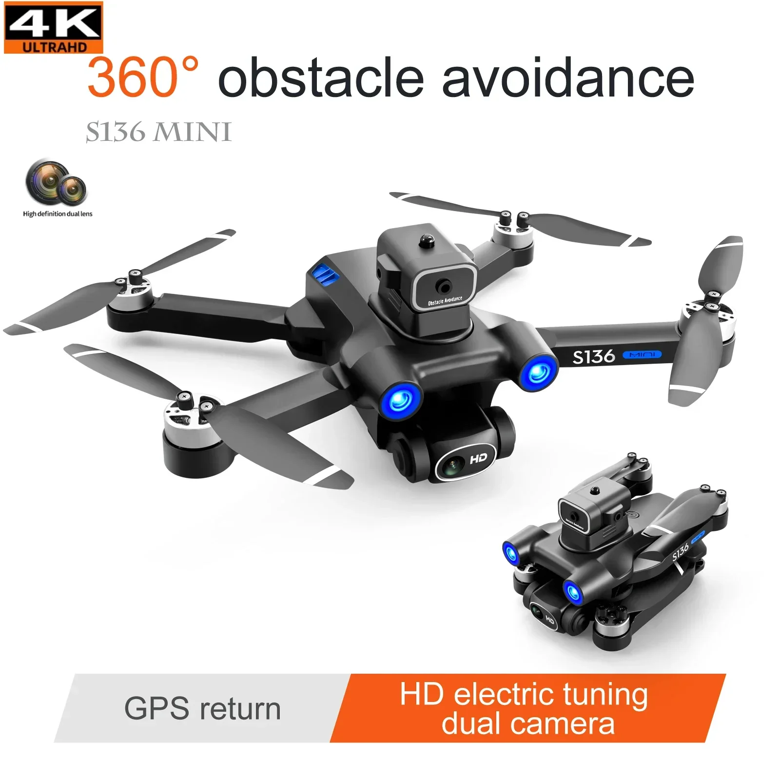 S136 GPS Rc Drone 4K HD Dual Camera Professional Photography 360° Obstacle Avoidance Brushless Helicopter Foldable Quadcopter